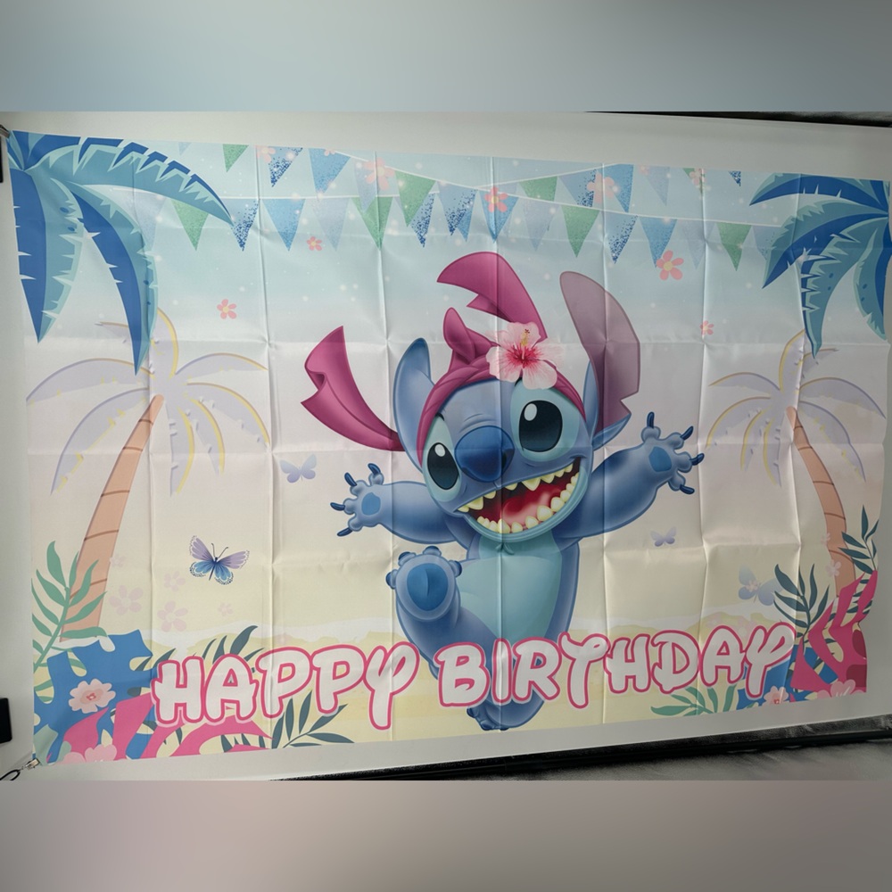 Stitch Happy Birthday Backdrop Banner 5x3Ft